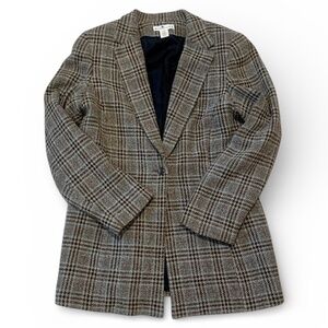 Mariposa Wool Blend Long Blazer Plaid Single Button Lined Jacket Women's 12